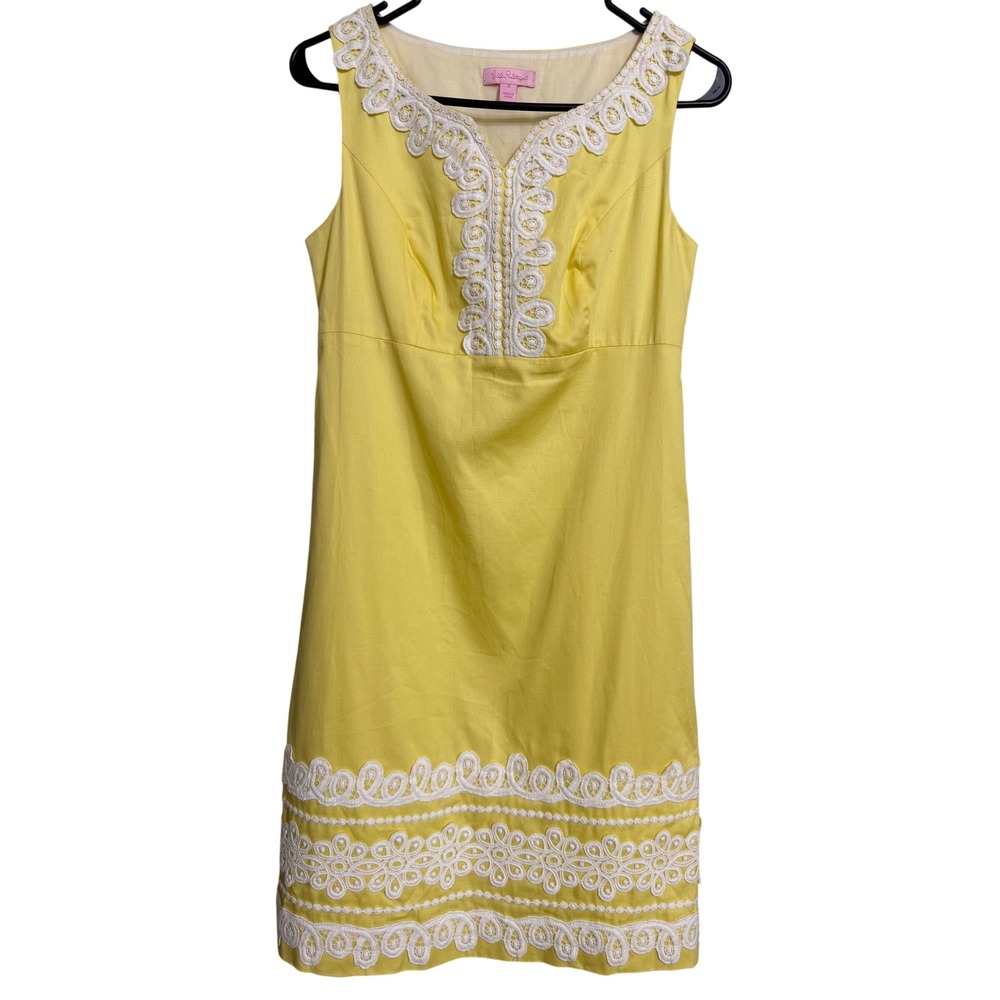 Lilly Pulitzer Dolly Dress Lemon Sorbet Yellow Lace Trim Shift 91742 size 2